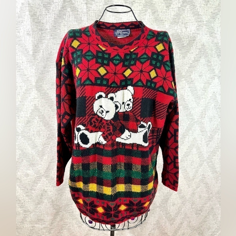 Vintage JJ Browne USA teddy bear christmas sweater size L